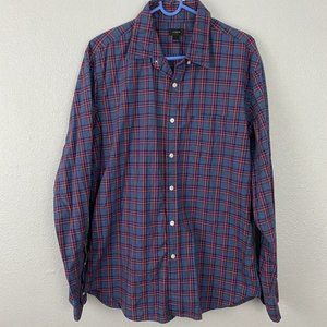 J Crew Cotton Shirt Button Down Casual Plaid Red & Blue Men Sz Large